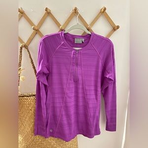 ATHLETA WOMENS PACIFICA HALF ZIP LONGSLEEVE PULLOVER TOP IN MAGENTA